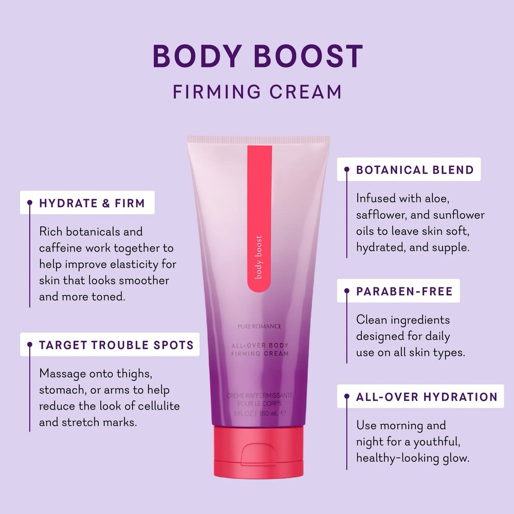 Pure Romance Body Boost Firming Cream 6 oz New Sealed Body Tightening Lotion