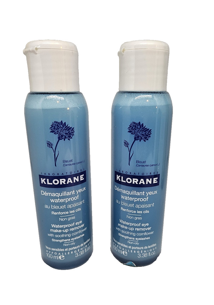 Klorane Floral Eye WP Make-Up Remover w/Soothing Cornflower 3.38oz (LOT OF 2)
