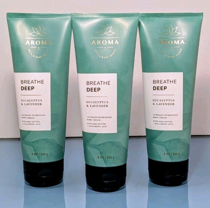 3 x Aromatherapy Breathe Deep Aroma Eucalyptus Lavender Creams Bath & Body Works