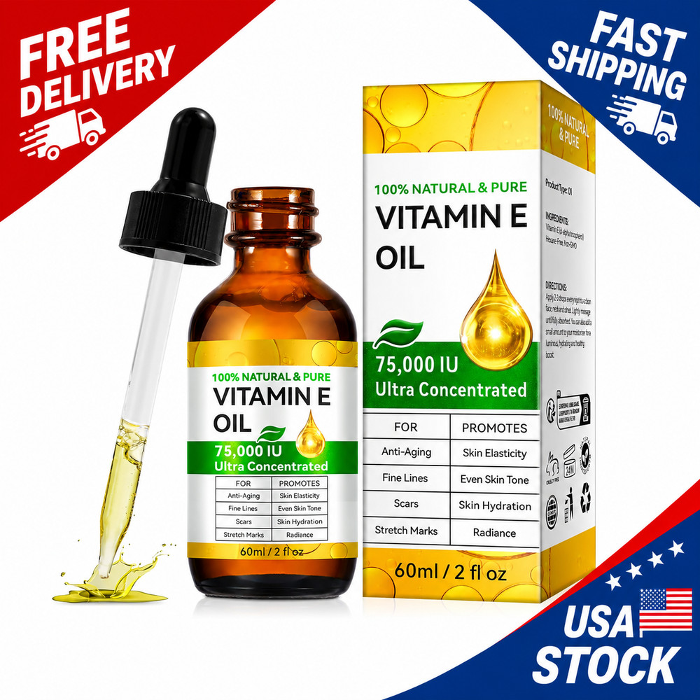 Vitamin E Oil,Natural Vitamin E Oil for Skin 75,000 IU, Organic Pure Vitamins E