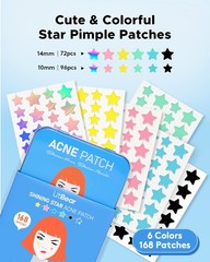 LitBear Acne Pimple Patch, 6 Colors 168 Dots Star Pimple Patches with Case