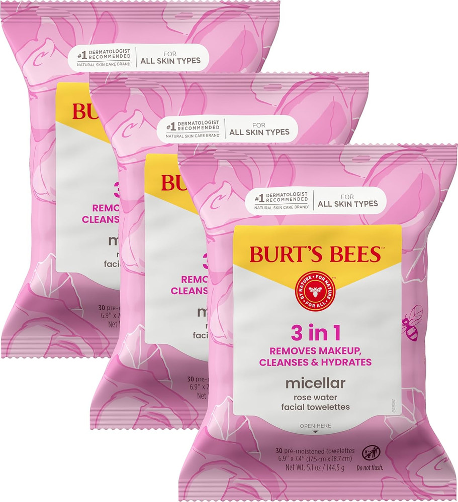 Burt’S Bees Micellar Rose Water Facial Towelettes, 30 Ct., 3 Pack | Plant Based