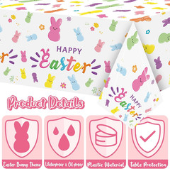 Easter Bunny Peeps Tablecloth – 3 Pack Happy Easter Tablecover Decoration Set Co