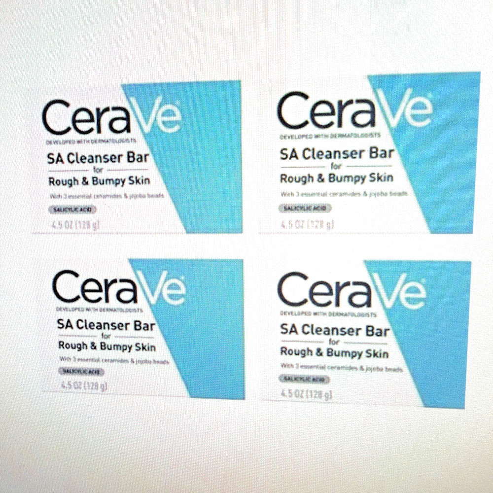 4 PACK CeraVe SA Cleanser Bar for Rough & Bumpy Skin 3 Ceramides & Jojoba Beads