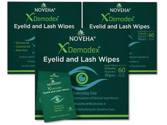 3 pack Noveha Demodex Eyelid & Lash Wipes Box Of 60 (x3) Individually Wrapped