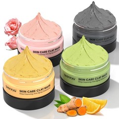 SHVYOG 4Pcs Face Mask Set – Turmeric Clay Mask, Vitamin C, Green Tea, Rose