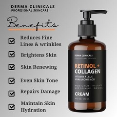 DERMA CLINICALS Retinol + Collagen Anti-Aging Face Cream, Hyaluronic Acid &