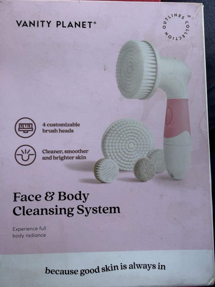 Vanity Planet Outlines Face & Body Electric Facial Brush Exfoliating Pink/White