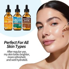3 Pack Face Serum Set – Vitamin C, Hyaluronic Acid & Retinol – Brightening, Hydr