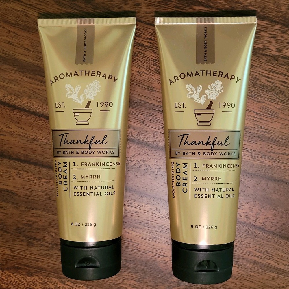 TWO Bath & Body Works Aromatherapy THANKFUL FRANKINCENSE MYRRH Body Cream 8 oz