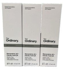 3x THE ORDINARY ANTIOXIDANTS RESVERATROL 3% + FERULIC ACID 3% 1 OZ