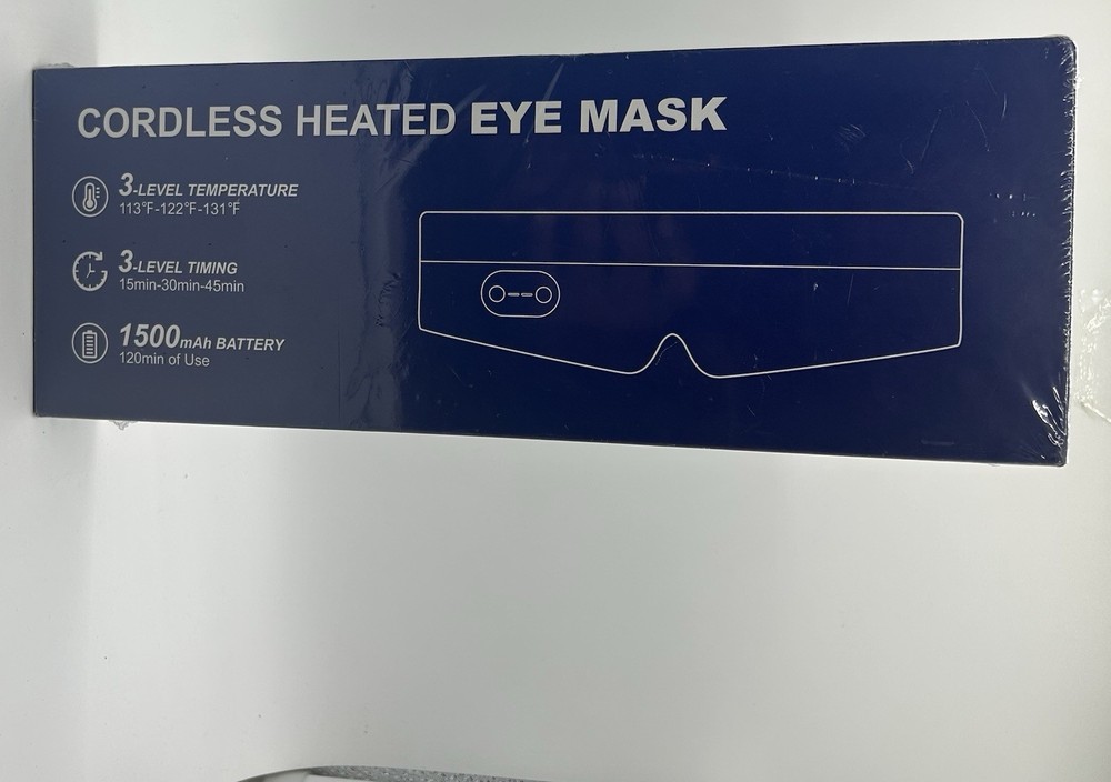 New Ice Silk Fabric Cordless Heated Eye Mask w/ 3 Levels Of Temperature
