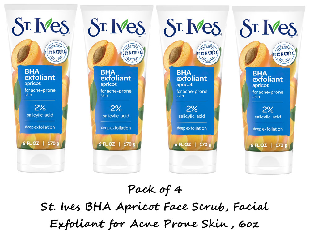 St. Ives BHA Apricot Face Scrub, Facial Exfoliant for Acne Prone Skin 6oz ​x4 pk