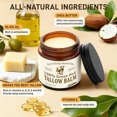 Beef Tallow for Skin & Face, Organic Grass Fed Beef Tallow Balm, Unscented Natur