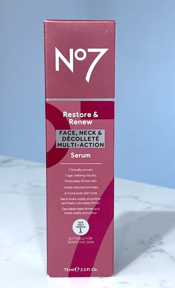 No7 Restore Renew Face Neck Decollete Multi Action Serum 2.5 Fl Oz NEW