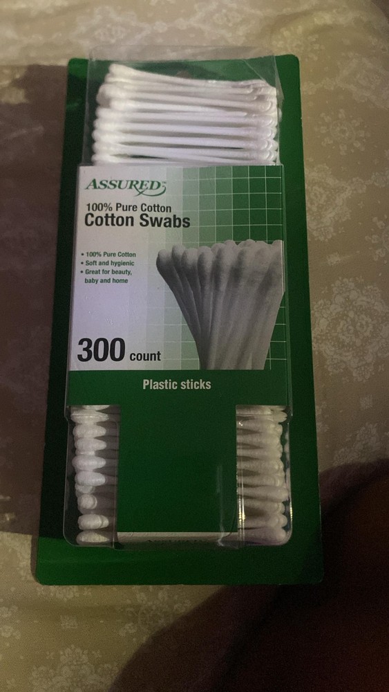 Assured 100% Pure Cotton Double Tip Rounded Swabs, White Plastic Sticks 300