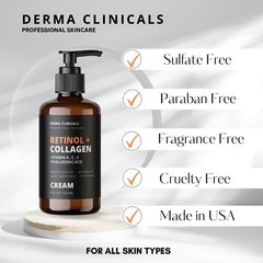 DERMA CLINICALS Retinol + Collagen Anti-Aging Face Cream, Hyaluronic Acid &