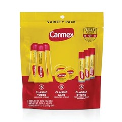 Carmex Classic Medicated Lip Balm 9-Count Variety Pack 3 Tubes 3 Sticks 3 Jars
