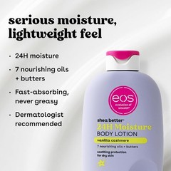 eos Shea Better Body Lotion Vanilla Cashmere, 24-Hour Moisture Non – Greasy