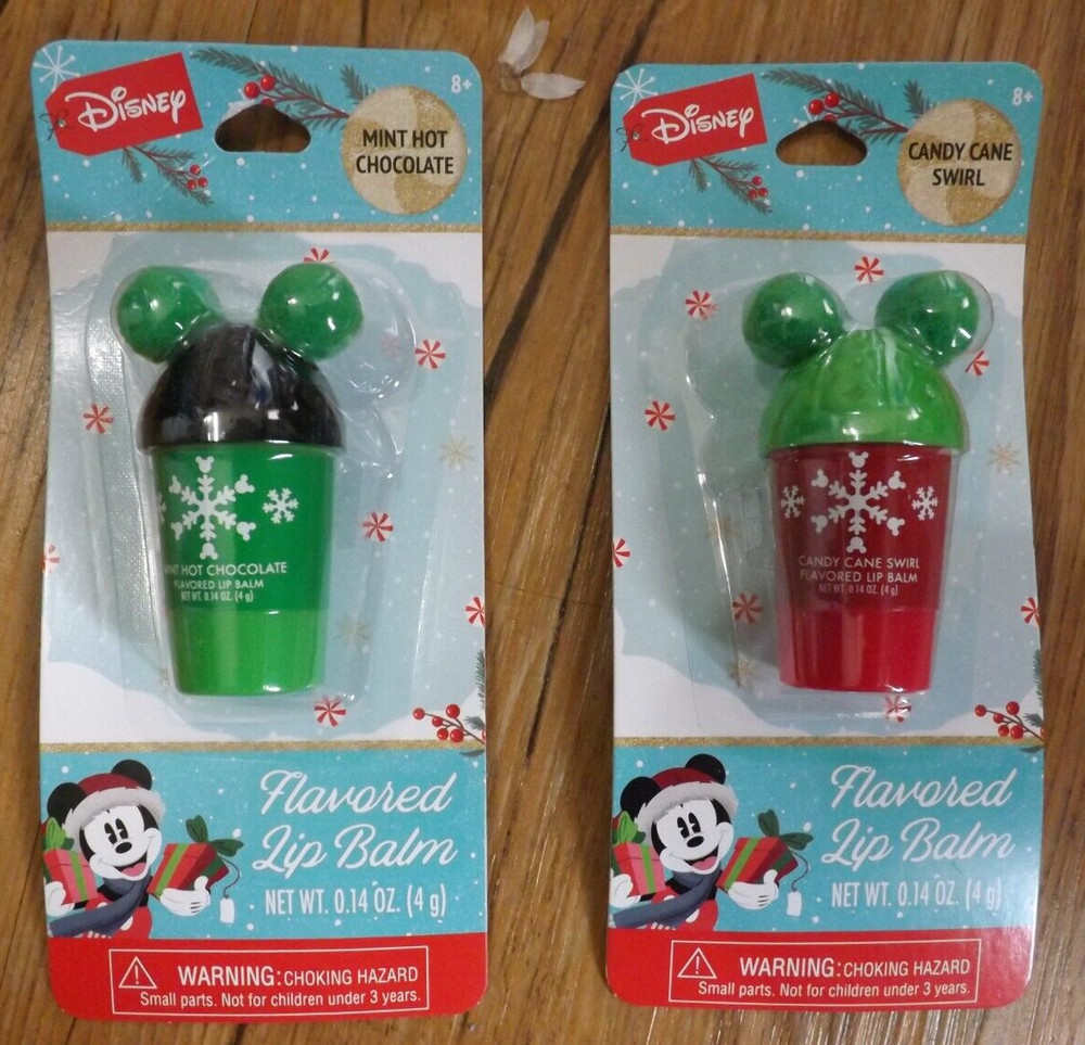 NEW LOT of 2 Disney Flavored Lip Balm Candy Cane Swirl & Mint Hot Chocolate