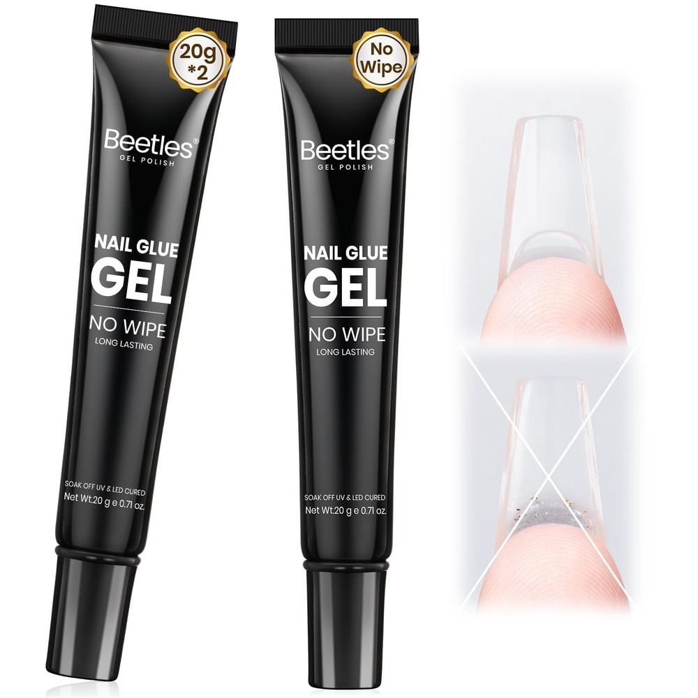 Nail Glue Gel 2Pcs 20g No Wipe Hands Free Clear Beetles Solid Tips