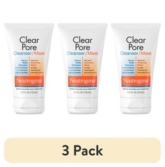 (3 pack) Neutrogena Clear Pore 2-in-1 Facial Cleanser & Clay Mask, 4.2 fl. oz