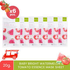 6 x Baby Bright Essence Mask Sheet Watermelon & Tomato Hydrating Glow Skin 20g