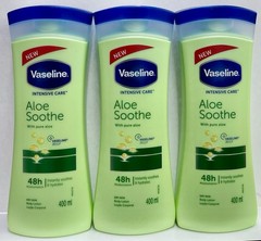 3 Pcs Vaseline Intensive Care Body Lotion Aloe Soothe With Pure Aloe 400ml