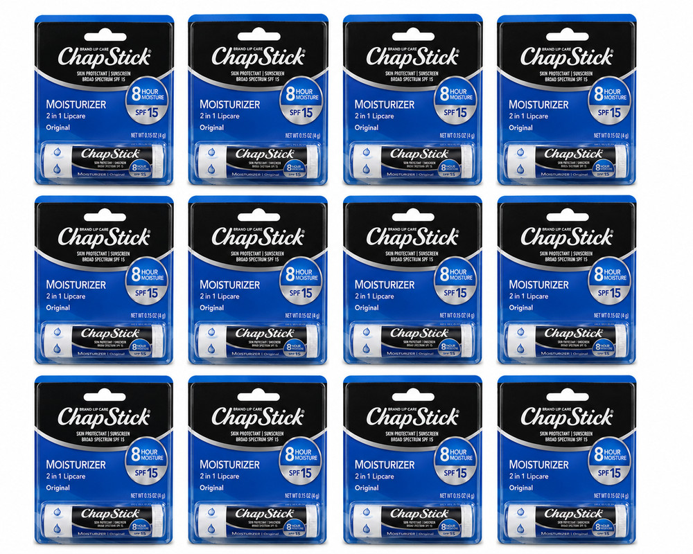 12 PACK ChapStick Moisturizer (Original Flavor, 0.15 Ounce) Lip Balm Tube, Skin