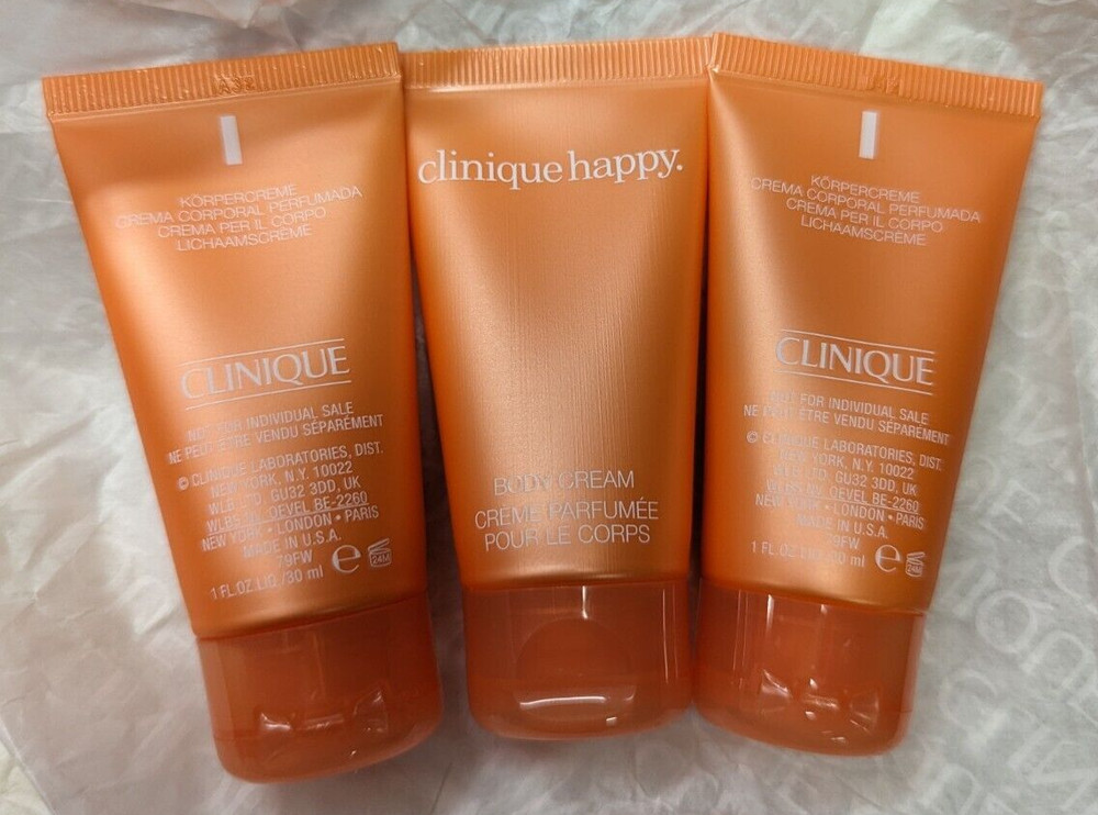 Lot of 3 Clinique Happy Perfumed Body Cream 1 oz/30 Ml NEW Mini Travel Size 3 oz