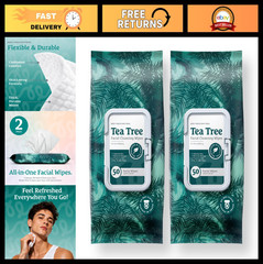 Gentle Tea Tree Makeup Cleansing Wipes – 100 Count, Effective Face Wipes, 2 Pack