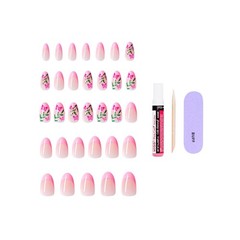 Press On Nails Medium Almond Pink Springtime Splendor 32 Kiss CORE glue Size