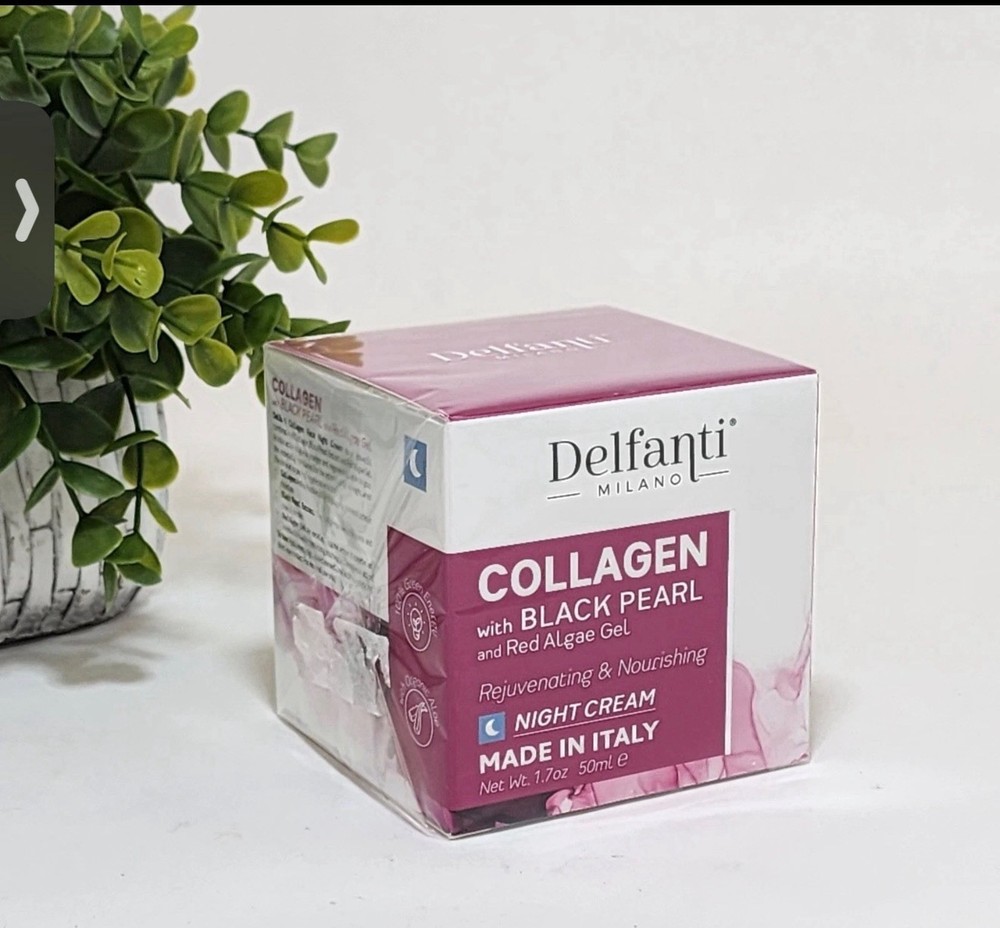 Delfanti Collagen Night Cream Black Pearl Red Algae Rejuvenates Nourishes 1.7 oz