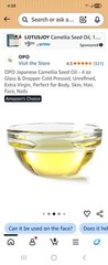 OPO Organic Pure Oil Camellia Sinensis Seed Oil, Cold Pressed 4 oz Dropper